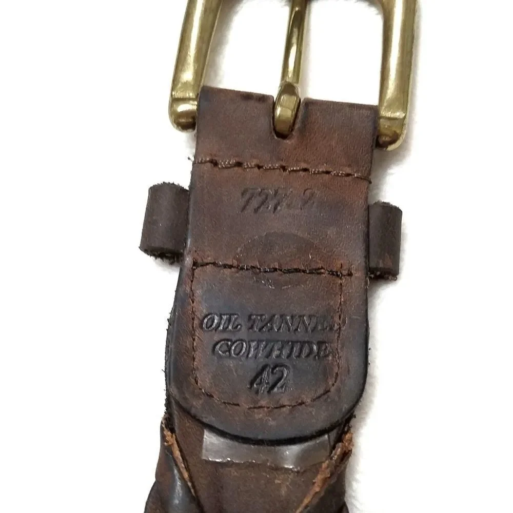 VINTAGE Braid Oil Tanned Cowhide Brass Buckle Belt